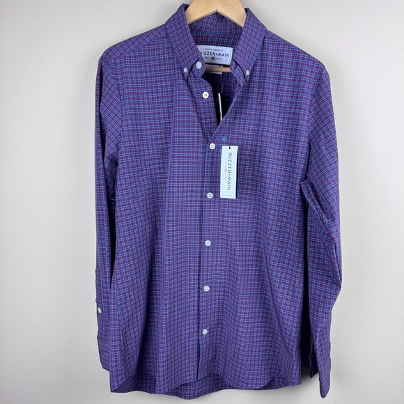 Mizzen+Main Leeward Collection Medium Trim Fit Red Blue Check Performance Shirt - Picture 1 of 8